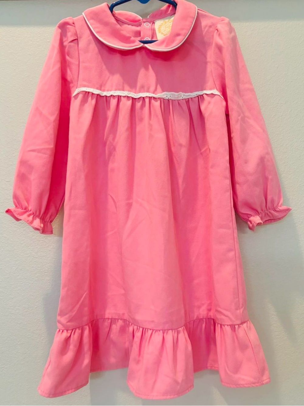 Girls' Pink Long Sleeve Nightgown - Classic Peter Pan Collar